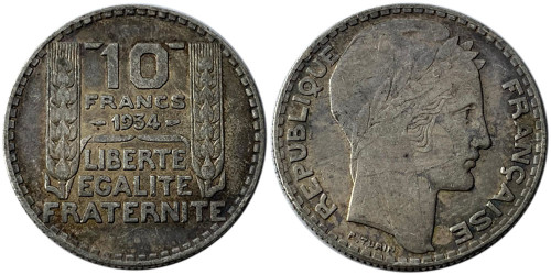 10 франков 1934 Франция — серебро №4