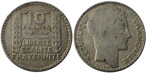 10 франков 1934 Франция — серебро №6