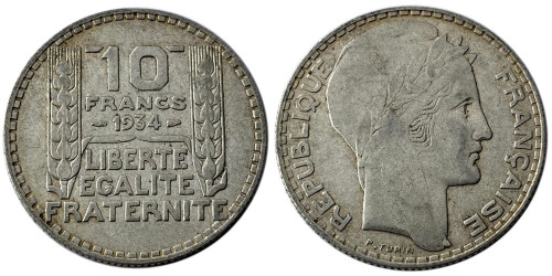 10 франков 1934 Франция — серебро №7