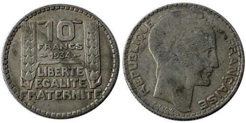 10 франков 1934 Франция — серебро №8