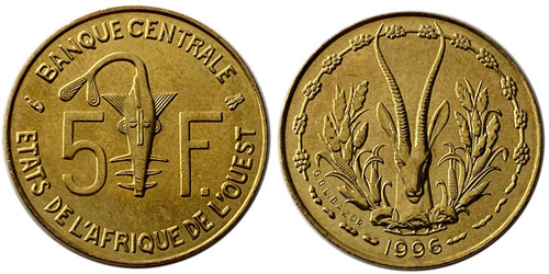 5 франков 1996 Западная Африка UNC