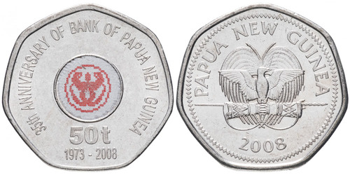 50 тойя 2008 Папуа Новая Гвинея — 35 лет Банку Папуа Новой Гвинеи UNC