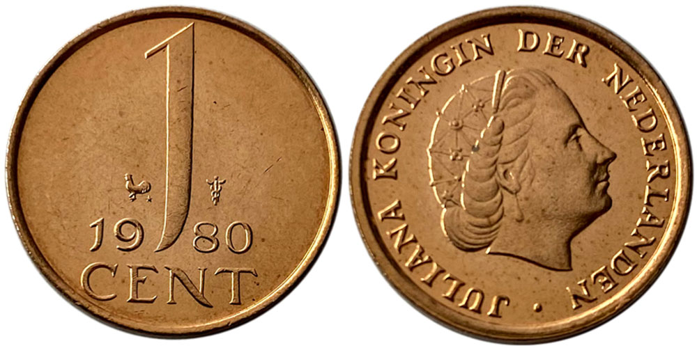 1 цент 1980 Нидерланды UNC