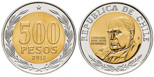 500 песо 2012 Чили UNC