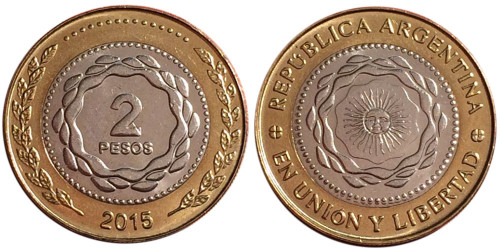 2 песо 2015 Аргентина UNC
