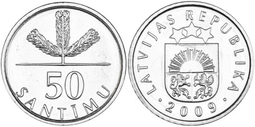 50 сантимов 2009 Латвия UNC