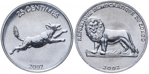 25 сантимов 2002 Конго — Гиеновидная собака