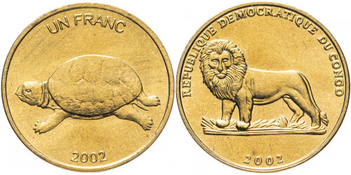 1 франк 2002 Конго — Черепаха