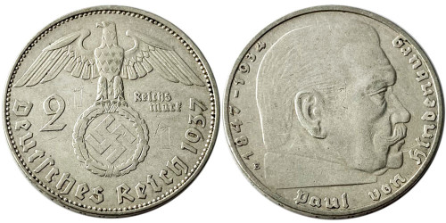 2 рейхсмарки 1937 «E» Германия — серебро