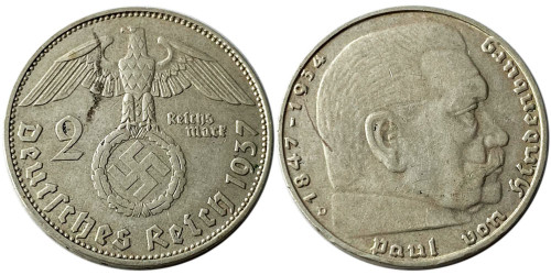 2 рейхсмарки 1937 «D» Германия — серебро