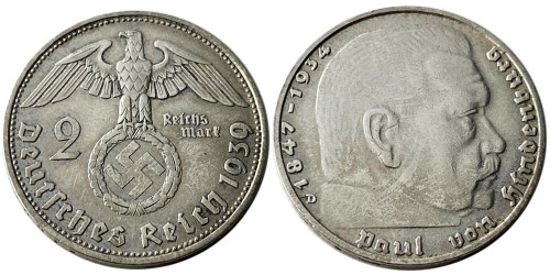 2 рейхсмарки 1939 «D» Германия — серебро №1