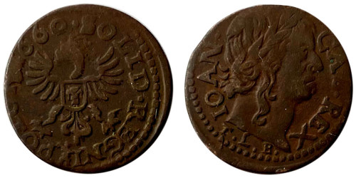 1 солид (боратинка) 1660 Польша — герб Польши на реверсе