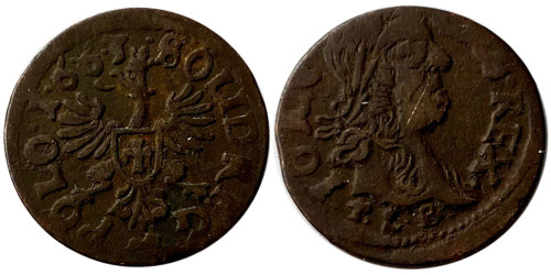 1 солид (боратинка) 1663 Польша — герб Польши на реверсе №1