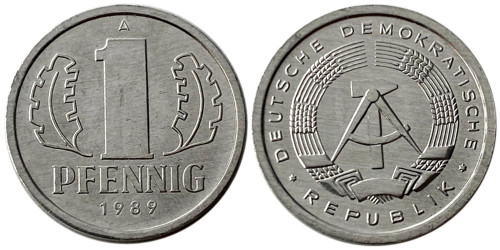 1 пфенниг 1989 «A» ГДР UNC
