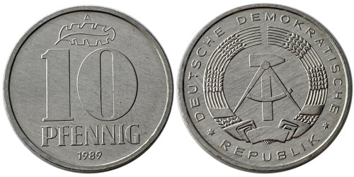10 пфеннигов 1989 «A» ГДР UNC