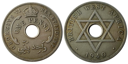 1 пенни 1940 Британская Западная Африка — Без отметки монетного двора