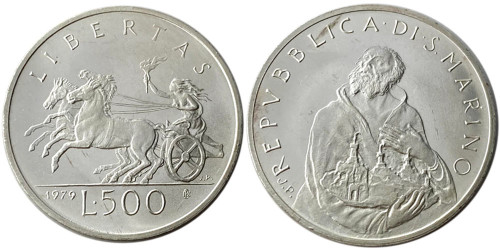 500 лир 1979 Сан-Марино — Институциональные органы государства — серебро