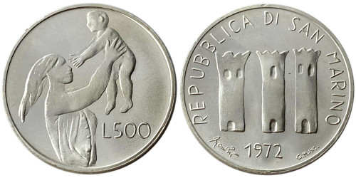 500 лир 1972 Сан-Марино — Мать и дитя — серебро
