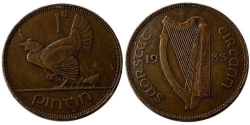 1 пенни 1933 Ирландия