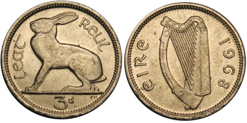 3 пенса 1968 Ирландия