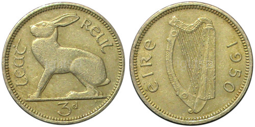 3 пенса 1950 Ирландия