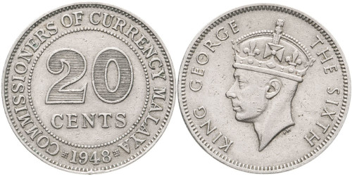 20 центов 1948 — Малайя