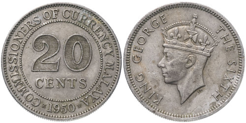 20 центов 1950 — Малайя