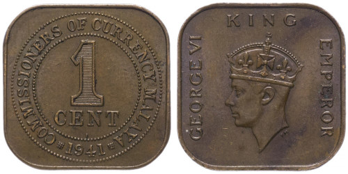 1 цент 1941 — Малайя