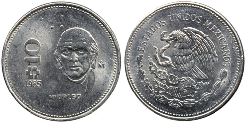 10 песо 1985 Мексика — HIDALGO