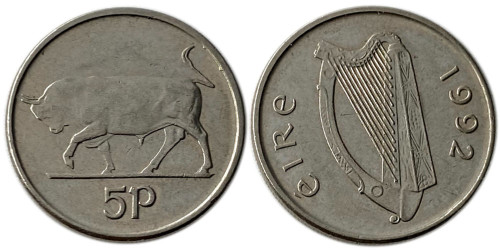 5 пенсов 1992 Ирландия