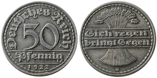 50 пфеннигов 1922 «D» Германия