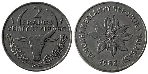 2 франка 1983 Мадагаскар — Пуансеттия прекраснейшая или молочай прекраснейший