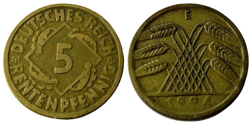 5 рентенпфеннигов 1924 «E» Германия