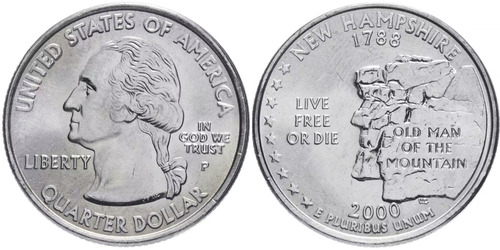 25 центов 2000 Р США — Нью-Гэмпшир — New hampshire UNC