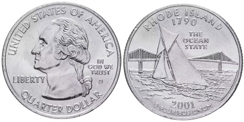 25 центов 2001 D США — Род-Айленд — Rhode Island UNC