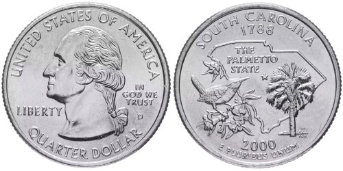 25 центов 2000 D США — Южная Каролина — South Carolina UNC
