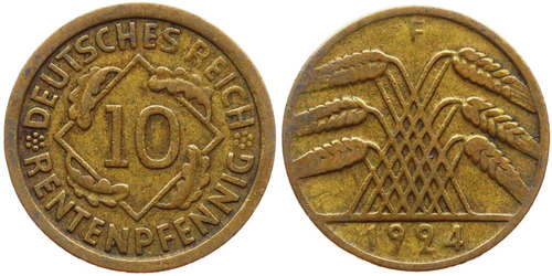 10 рентенпфеннигов 1924 «F» Германская империя