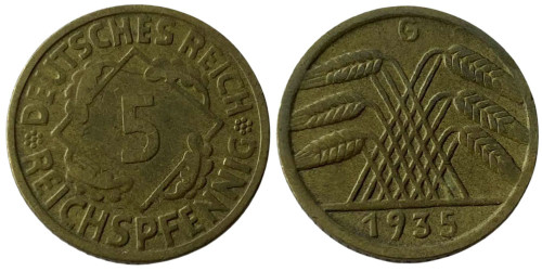 5 рейхспфеннигов 1935 «G» Германская империя