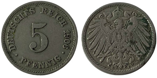 5 пфеннигов 1906 «E» Германская империя