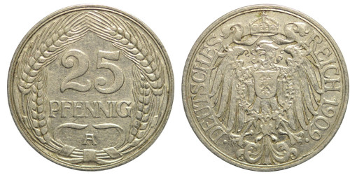 25 пфеннигов 1909 «A» Германская империя