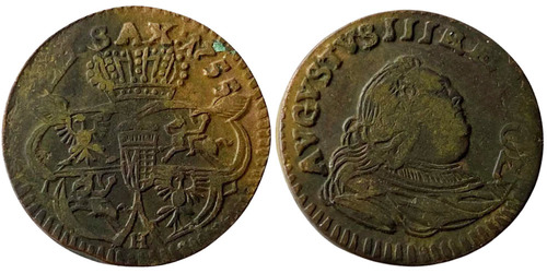 1 грош 1755 Польша — Отметка монетного двора «H»