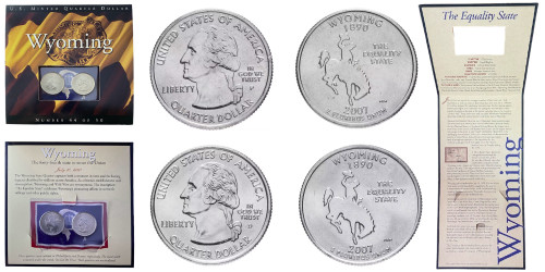 Набор из 2-ух монет 25 центов 2007 P,D США — Вайоминг — Wyoming UNC