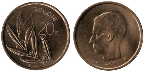 20 франков 1992 Бельгия (VL)