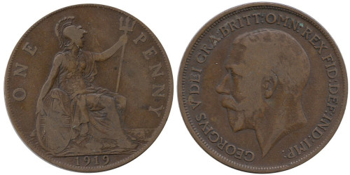 1 пенни 1919 Великобритания — Без отметки монетного двора