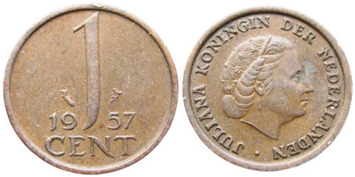 1 цент 1957 Нидерланды