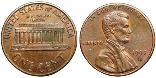 1 цент 1992 D США