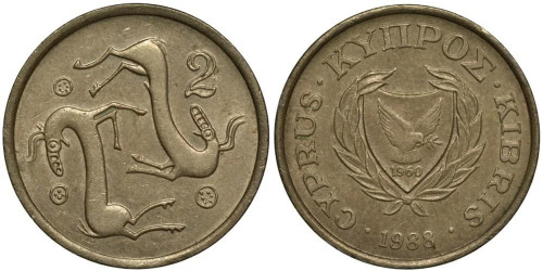 2 цента 1988 Республика Кипр