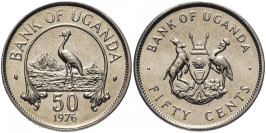 50 центов 1976 Уганда — Восточный венценосный журавль UNC