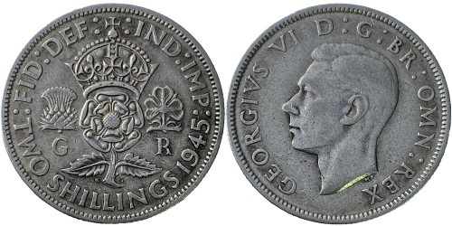 2 шиллинга 1945 Великобритания — серебро