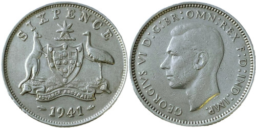 6 пенсов 1941 Австралия — серебро